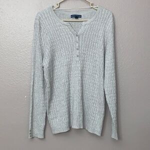 KAREN SCOTT Button V-Neck Long Sleeve Pullover Gray  Knit Sweater 100% cotton XL